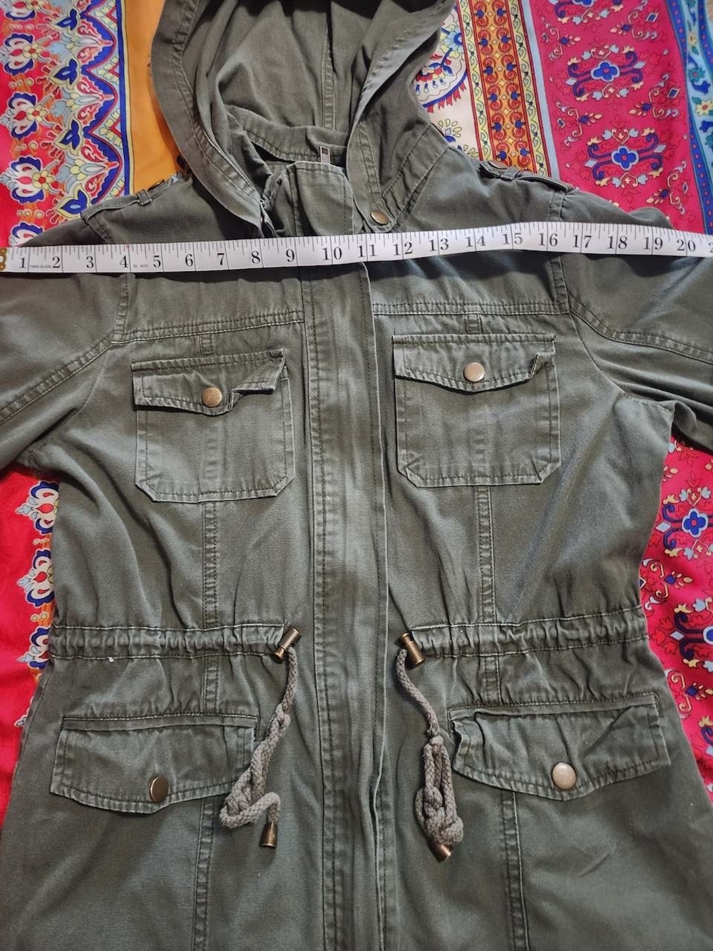 Chocolate Green Utility Hooded Jacket Military Cargo Style Womens Y2K Vintage - Picture 6 of 10